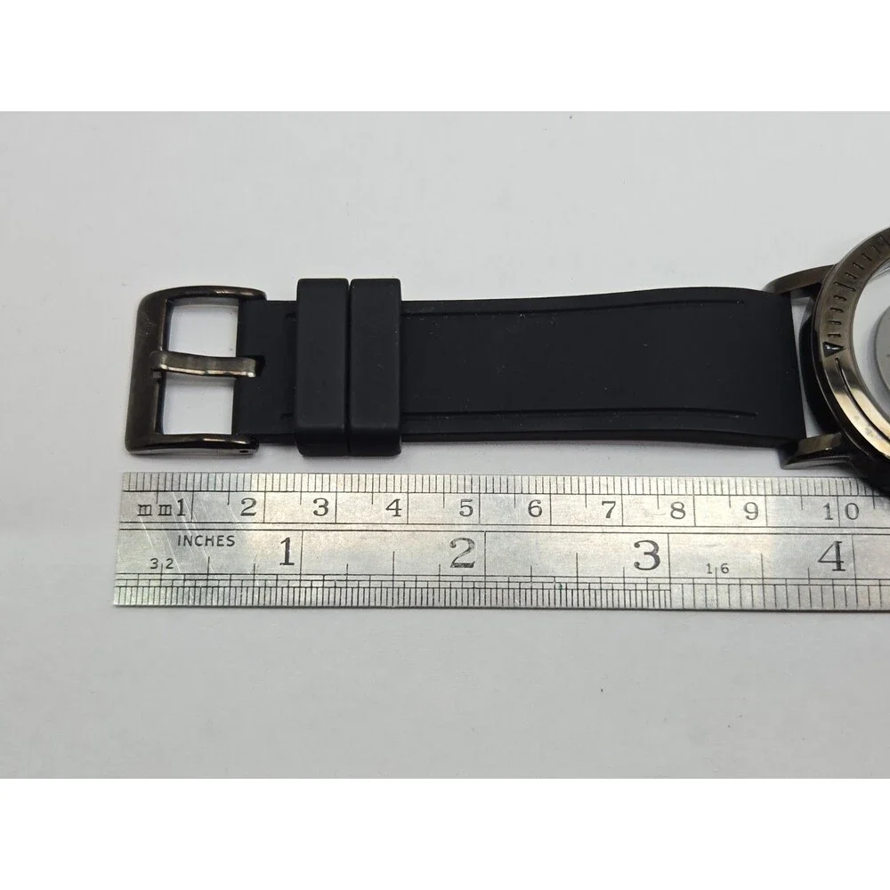 Stuhrling Original Aviator Mens Quartz Silver Dial Rubber Watch 42mm New Battery